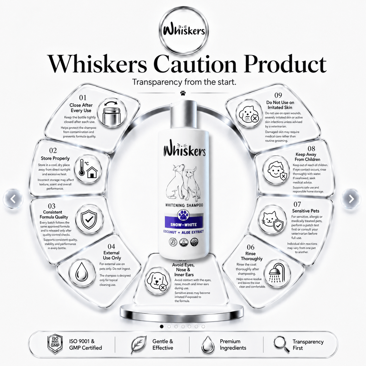 Whiskers Whitening Silver Shampoo for Dogs & Cats 450 ML