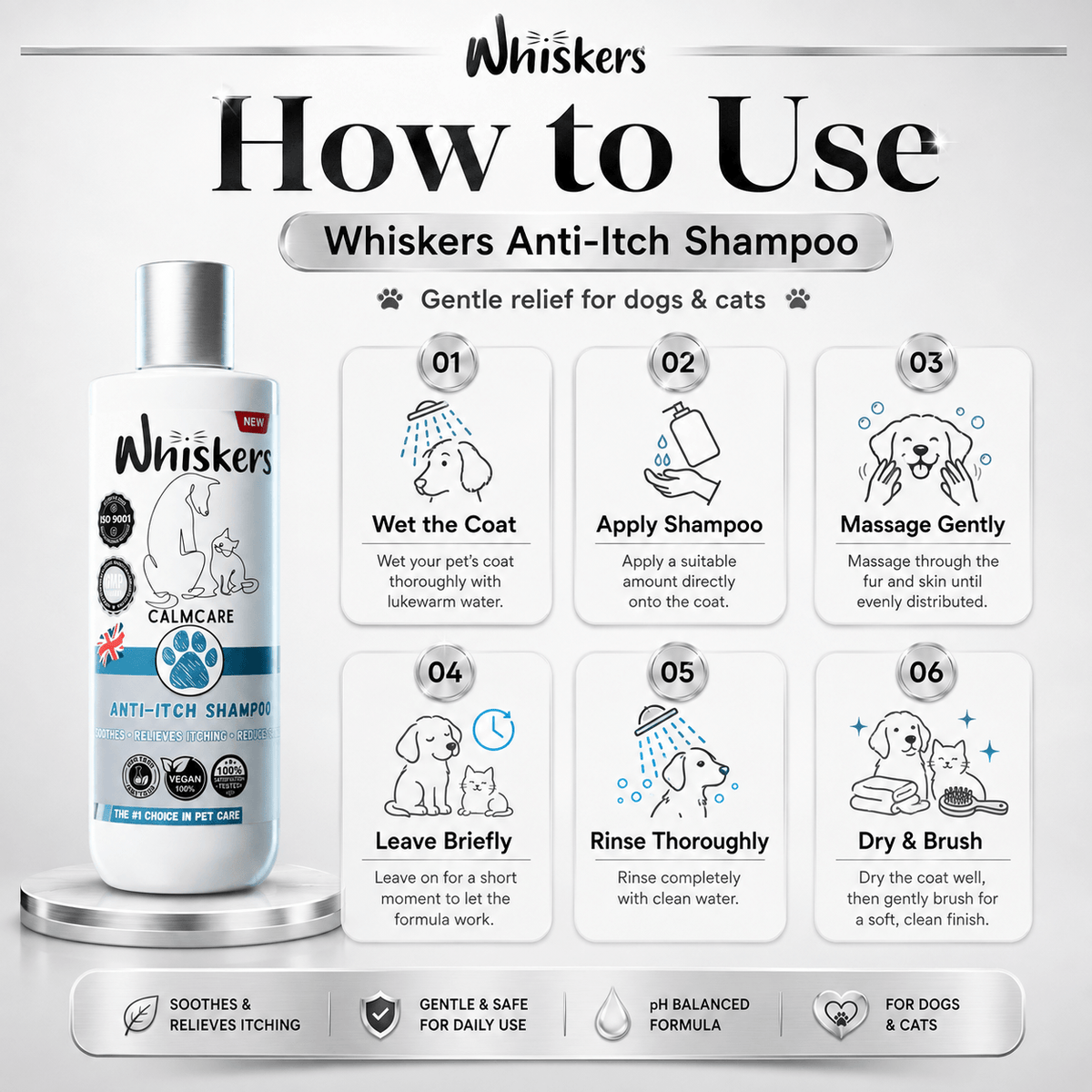 Whiskers Pet Shampoo – Anti Itching Formula for Dogs & Cats 450 ML