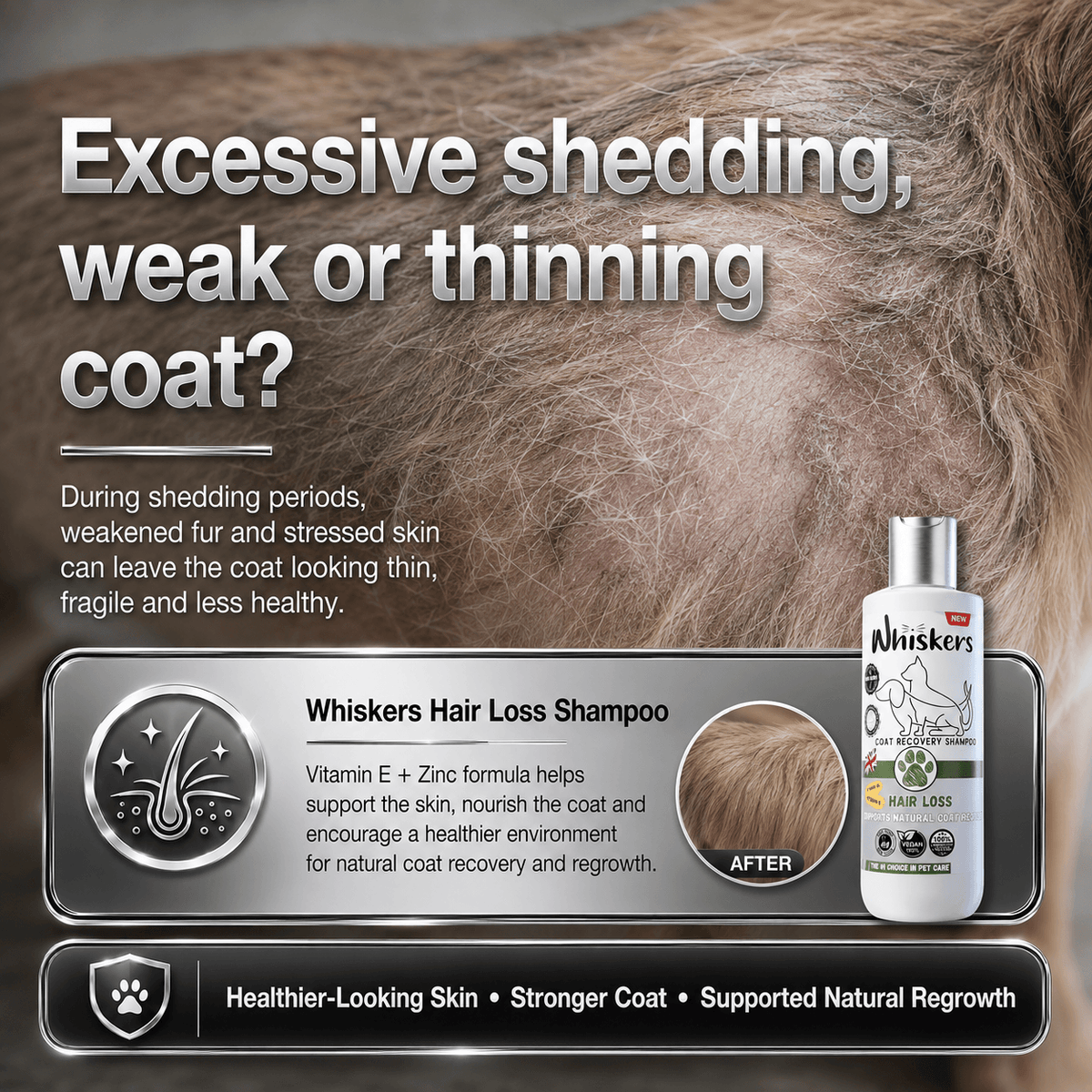 Whiskers Pet Shampoo – Hair Loss Formula for Dogs & Cats 450 ML