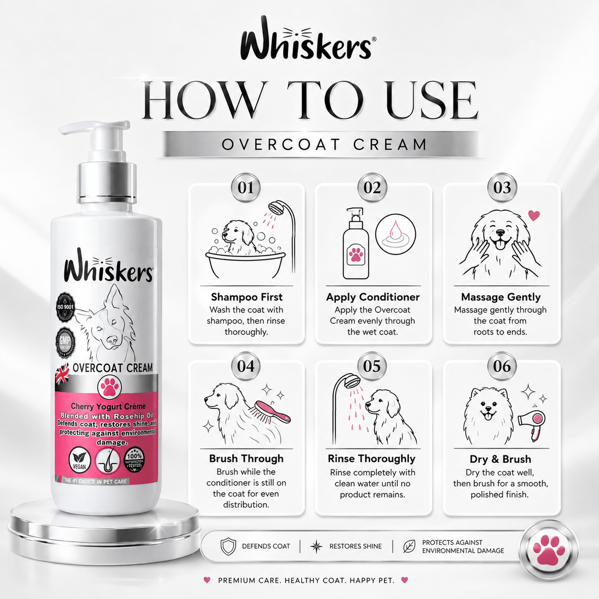 Whiskers Dogs & Cats Conditioner Over Coat Cream - Cherry + Yogurt 450 ML