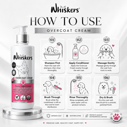 Whiskers Dogs & Cats Conditioner Over Coat Cream - Cherry + Yogurt 450 ML