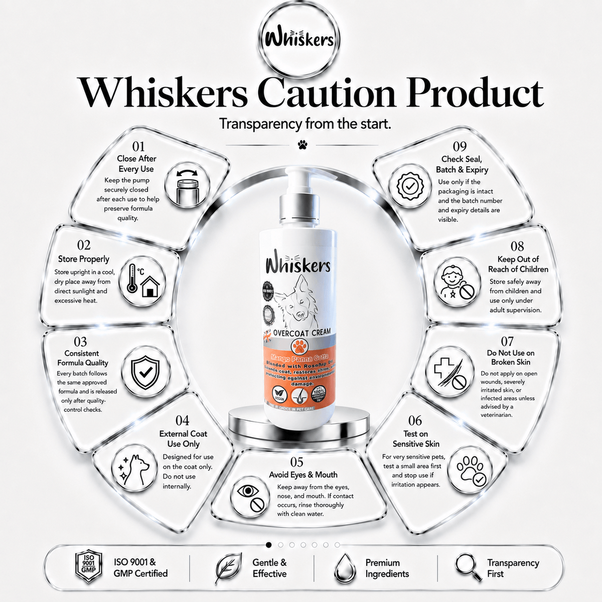Whiskers Dogs & Cats Conditioner Over Coat Cream -Mango Panna Cota 450 ML