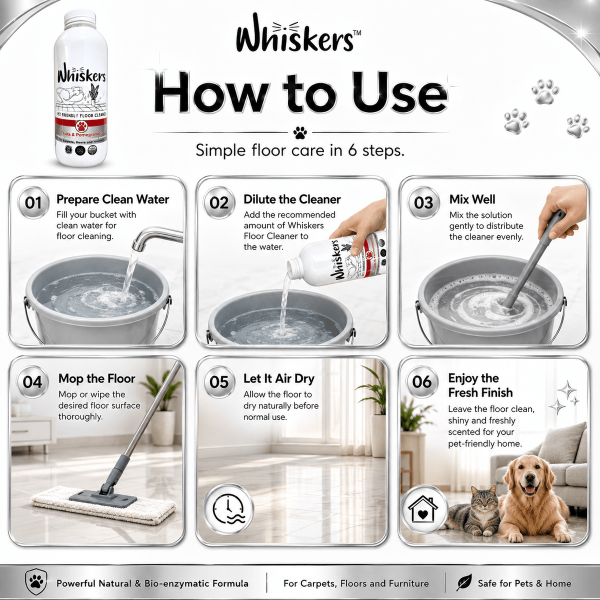 Whiskers Pet Friendly Floor Cleaner – Lime Citrus Fresh for Homes with Dogs & Cats