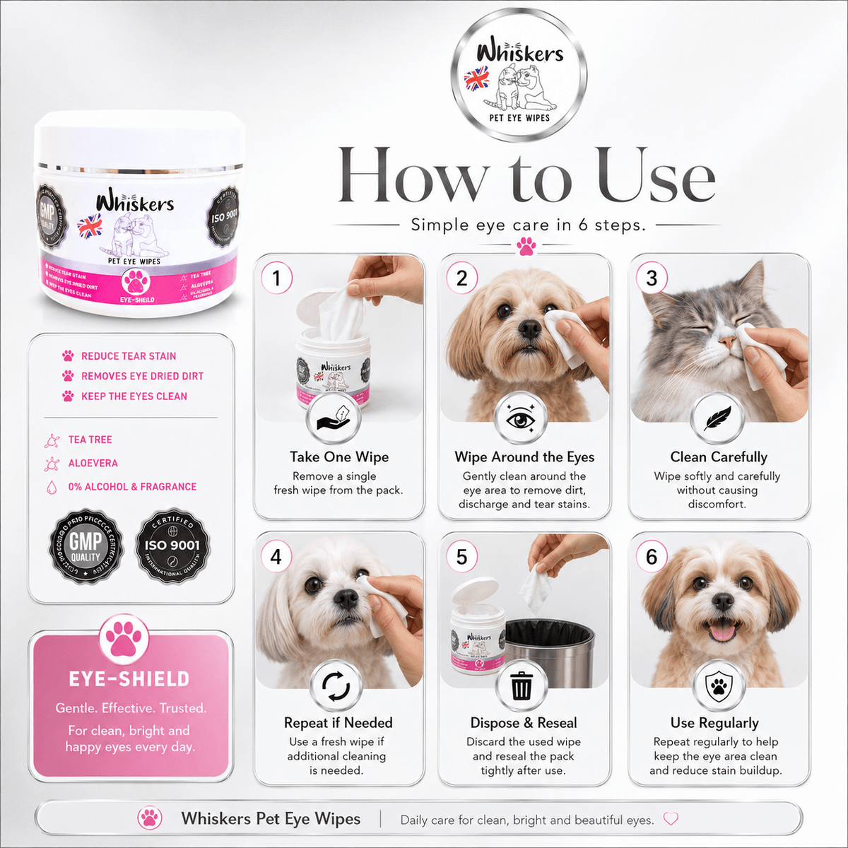 Whiskers Eye Wipes – Tear Stain Care for Dogs & Cats – product image 3